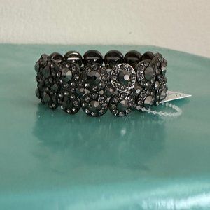 Women's Fashion Dark Silver Stretch Bracelet in Vintage Style with Dark Crystals
